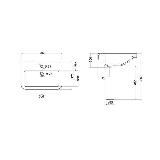Lavabo serie jasmine 60 cm