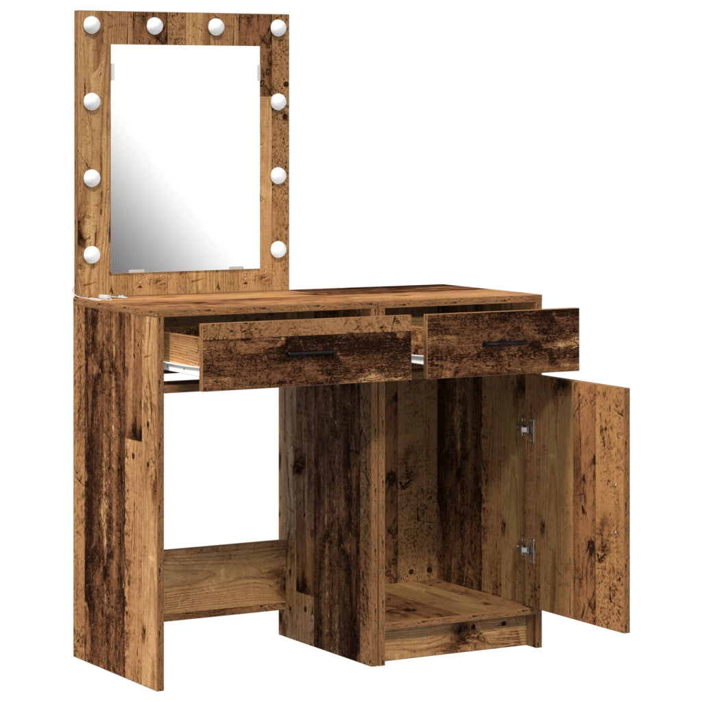 Set di Toeletta a 2 Pezzi con LED in Finitura in Legno Antico