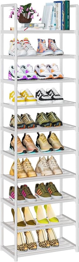 Scaffale per scarpe spaziale con 10 livelli per 20-25 paia di scarpe, progetto sottile per spazi piccoli