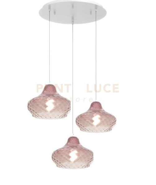 SOSPENSIONE BIANCO 3 LUCI TONDA VETRI PICCOLI RUBINO 1191BI-S3 TP-RU