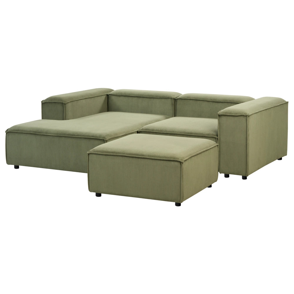 Divano angolare modulare velluto a coste verde 3 posti lato destro con pouf Gambe nere Soggiorno moderno