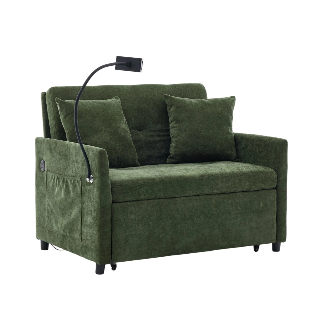 Divano letto multifunzione in tessuto verde con porta USB e supporto per tablet per soggiorno 109 × 72 × 83,5 cm