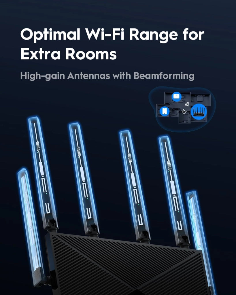 Router Cudy BE6500 WiFi 7 Dual Band Gigabit Gaming, 6500 Mbps, client e server VPN, compatibile con Cudy Mesh e APP, CPU Broadcom quad-core da 2 GHz, WR6500