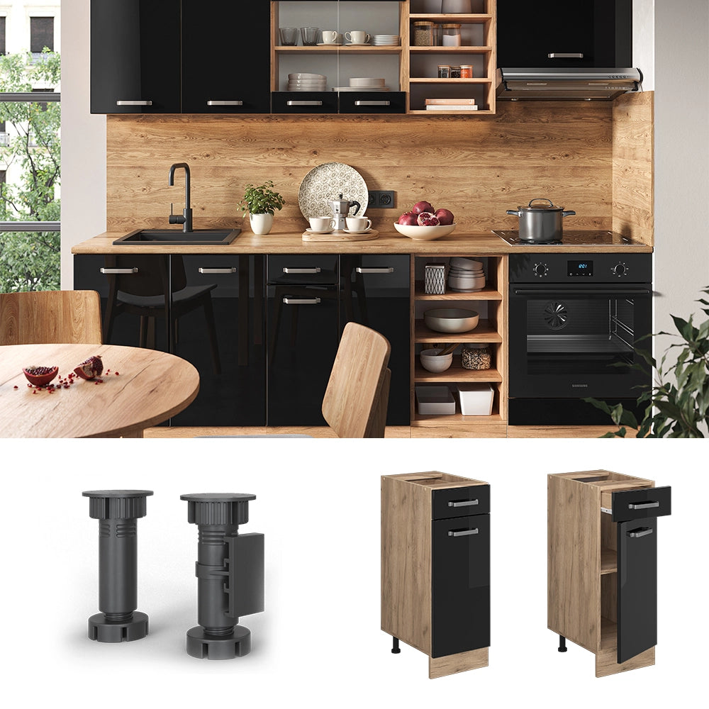 Vicco Mobiletto base per cucina Nero lucido 30 cm PL Marmo