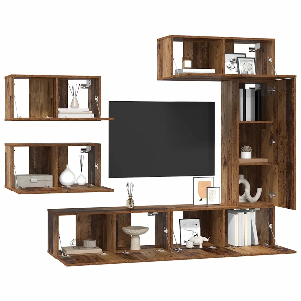 vidaXL Set mobile TV 6 pcs Legno vecchio 30.5 x 30 x 90 cm