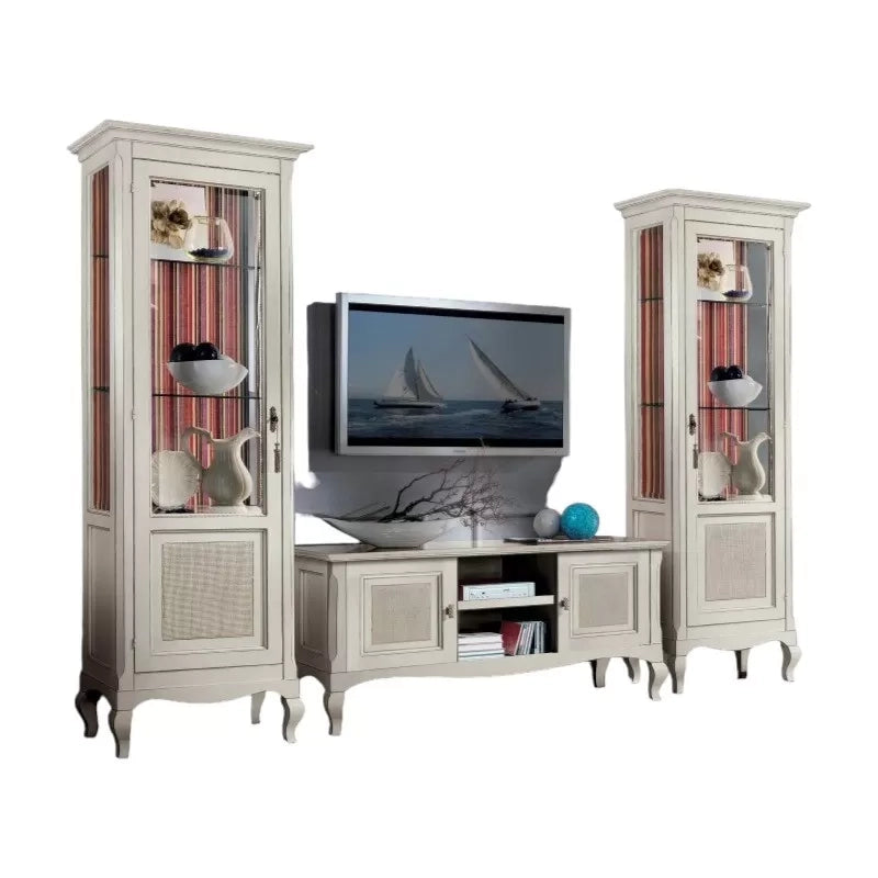 Parete attrezzata legno bianco shabby paglia di vienna - Mobili 2G