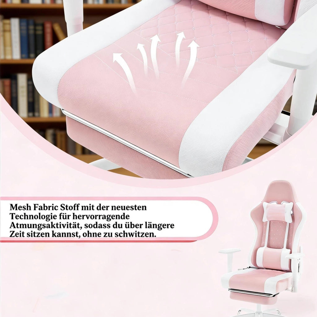 Sedia gaming ergonomica con massaggio rosa e bianca