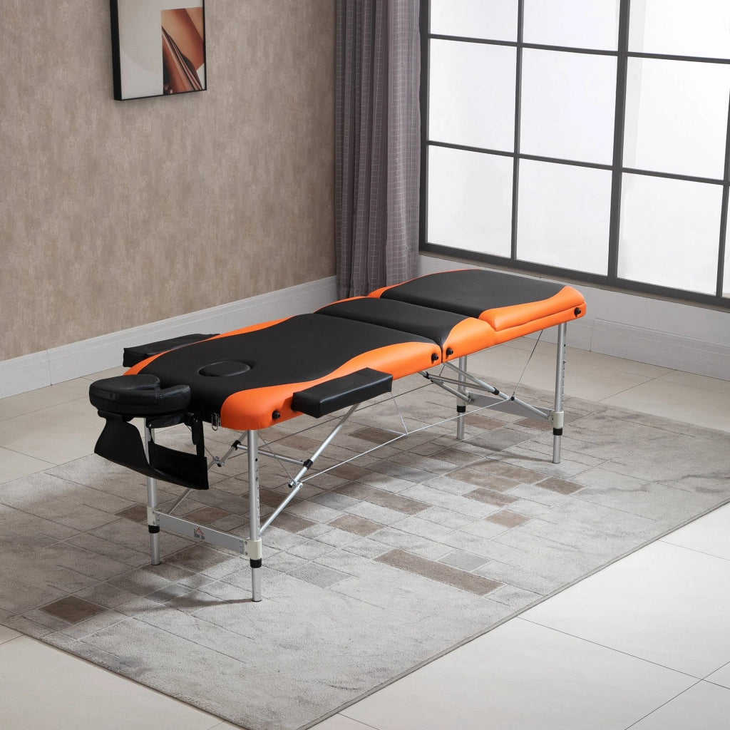 Lettino da Massaggio Pieghevole ¨C Minimal ¨C Nero e Arancione, Alluminio e Plastica, 215x81x61-84 cm