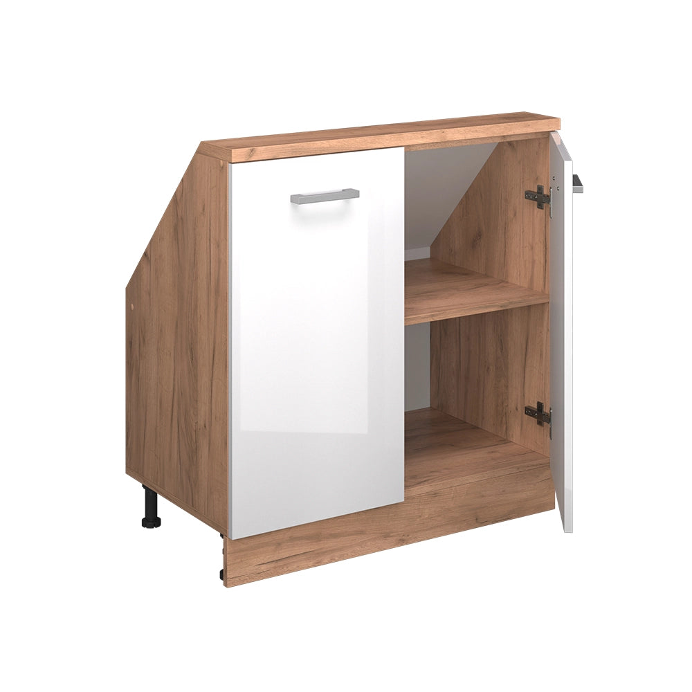 Mobile cucina sottotetto R-Line Bianco lucido/Rovere dorato 80 cm con 2 porte Vicco