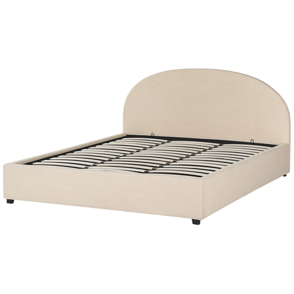 Letto con contenitore in velluto beige 180 x 200 cm minimalista retro ottomana