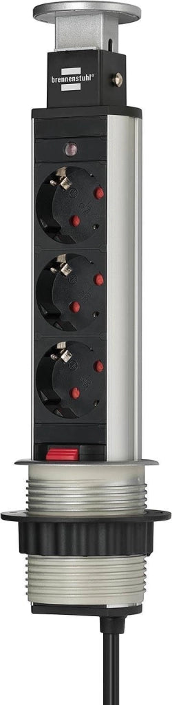 Brennenstuhl 1396200003 prolunghe e multiple 2 m 3 presa(e) AC Alluminio, Nero