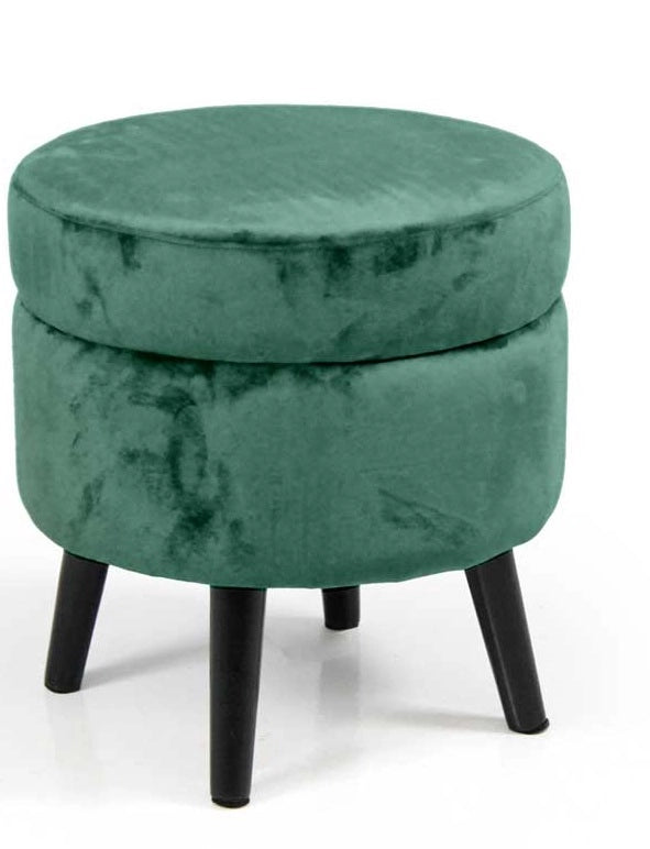POUF CONENITORE SEDUTA IN VELLUTO E GAMBE NERE 37 X H40 CM COLORE VERDE