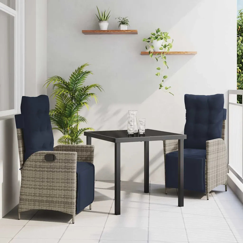 Set da Pranzo per Giardino 3 pcs Grigio e Nero Rattan 3380582