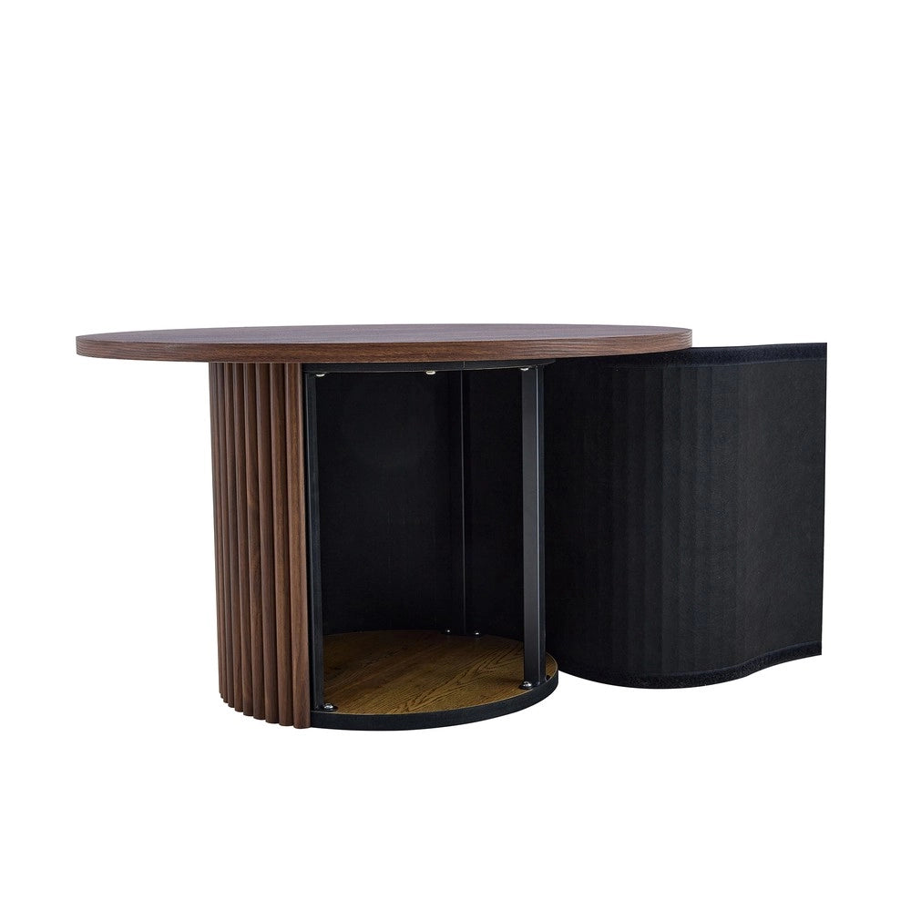 Tavolino da Caff¨¨ Rotondo in MDF ¨C MINIMAL ¨C Noce, Design Gambe in Metallo, ?70 cm