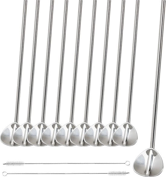 Set di cucchiai di bambù riutilizzabili 12 pezzi in acciaio inossidabile - Ideale per cocktail e smoothie