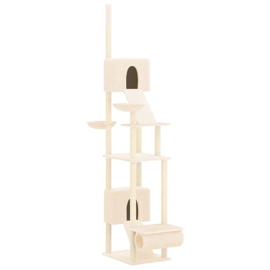 Tiragraffi per gatti mobile torre da arrampicata giocattolo tiragraffi piattaforma da arrampicata dal pavimento al soffitto 277-303 cm crema 02_0022755