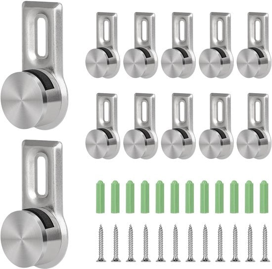 12 punti di fissaggio per specchio, kit di fissaggio per specchi con 12 viti in acciaio inossidabile e 12 chiodi per parete per spessori di pannelli da 4 a 7 mm, supporto per quadri di vetro acrilico.