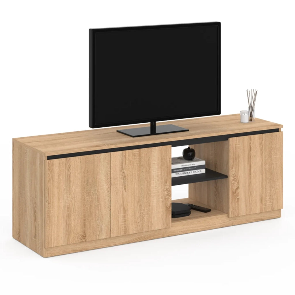 IDMarket - TOMI Porta TV a 3 ante in faggio e nero 140 cm