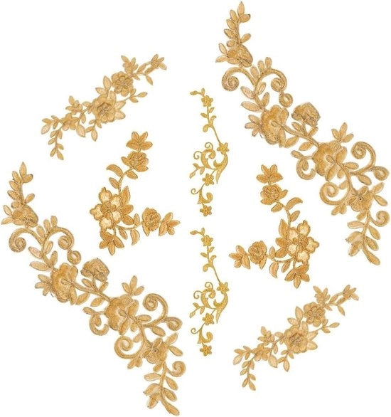 Decorazioni per Abiti da Sposa - Punti di Ricamo con Fiori d'Oro - Applicazioni per Abiti da Sposa - 8 Pezzi - Opacizzanti/Naaibili