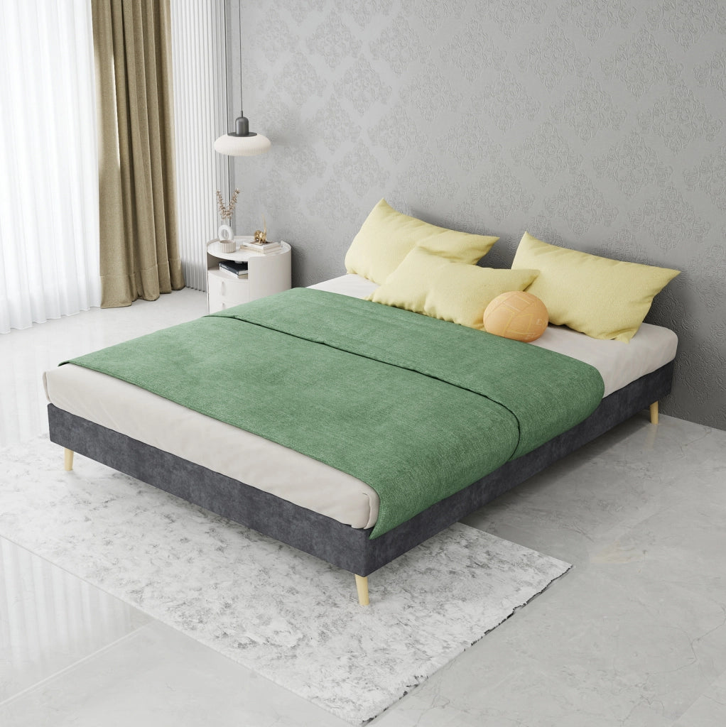 Letto con materasso 140x200 cm in tessuto e metallo grigio