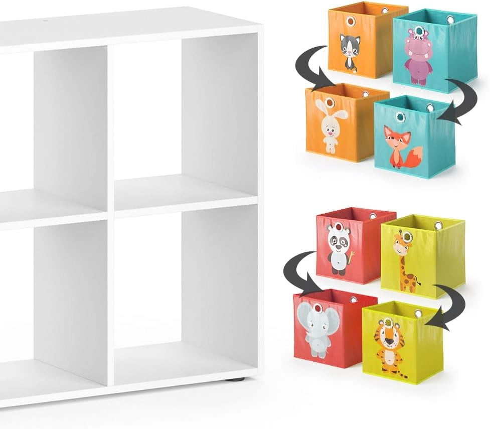 Libreria bambini Scutum, Bianco, 143 x 72 cm con 8 scatole pieghevoli, adatto per riporre giocattoli e libri