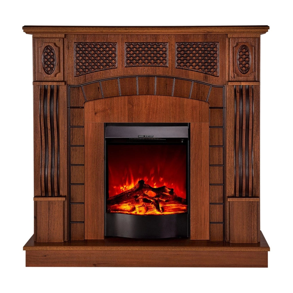 Camino Elettrico da Pavimento 112x115x30 cm Effetto Fiamma 1600W Amsterdam & Corsica Noce