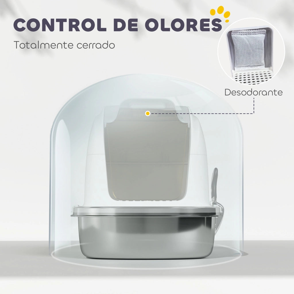 Arenero per Gatti in Acciaio Inox XL con Coperchio ¨C Zephmum ¨C 80x50x40cm Bianco