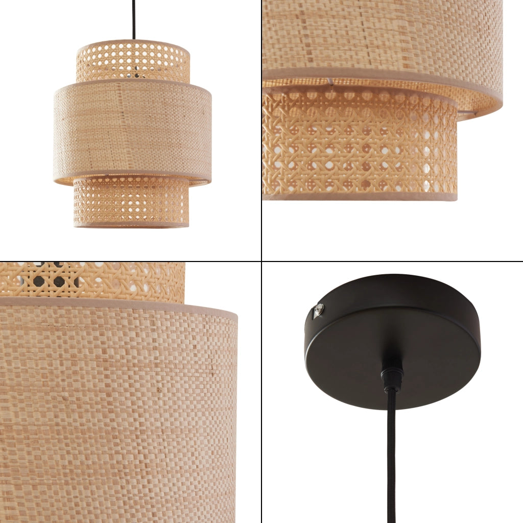 Lampada a Sospensione Biggar a Paralume Cilindrico Doppio Ø29 cm - Beige lux.pro