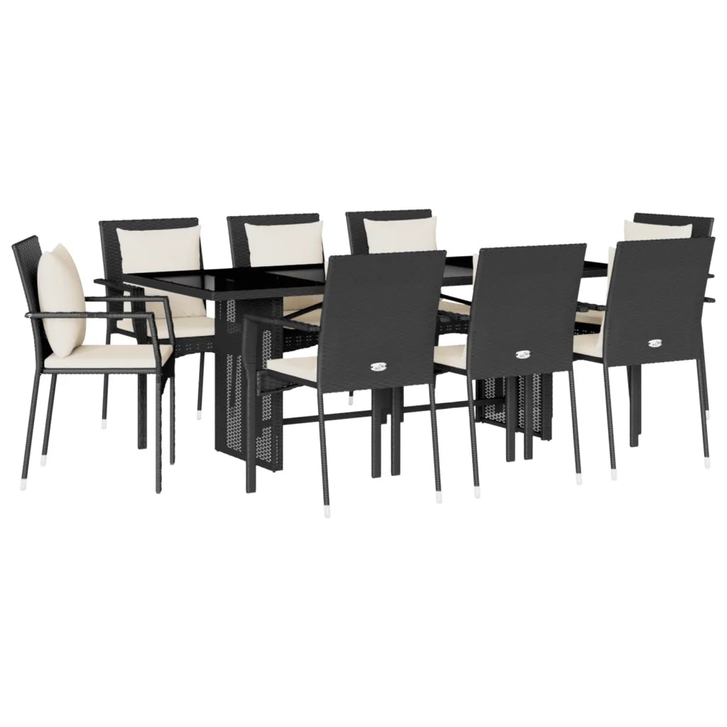 Set da Pranzo da Giardino 9 pz con Cuscini Nero in Polyrattancod mxl 114358