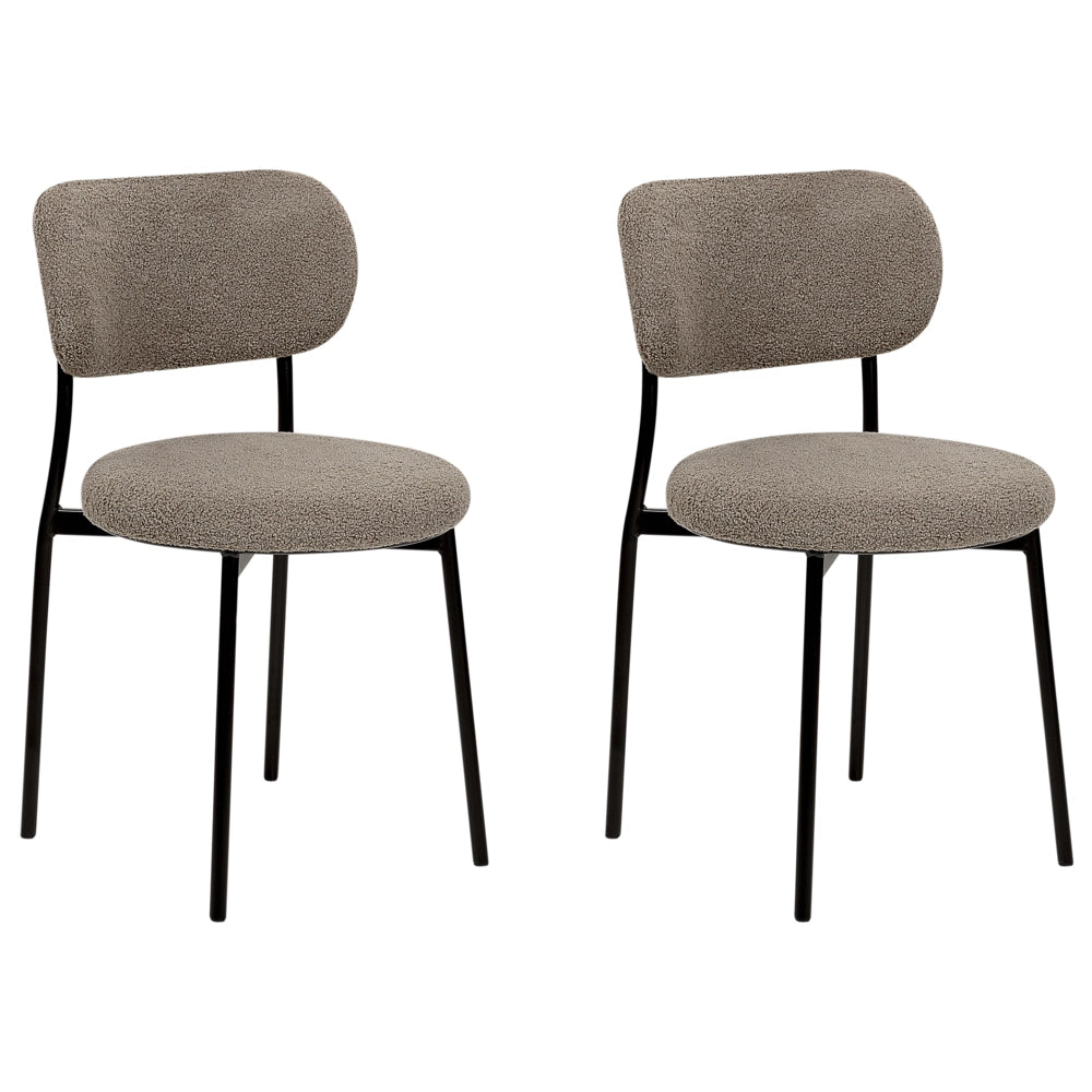 Set di 2 sedie in tessuto bouclè tortora senza braccioli con gambe in metallo Casey per la sala da pranzo Cucina