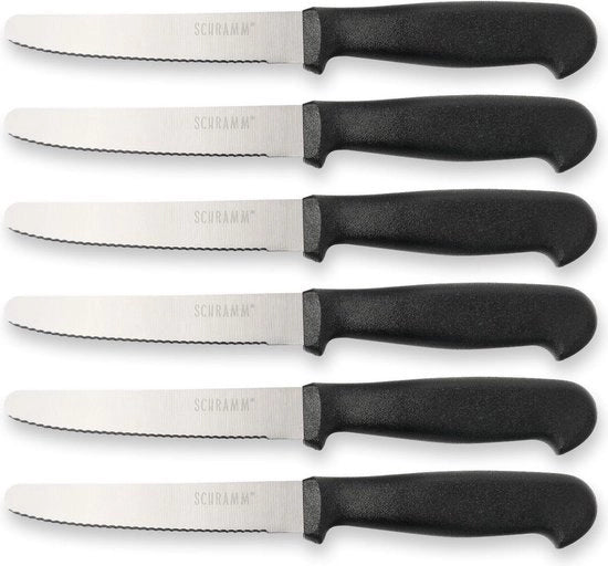 6 set di coltelli da pane in scelta di colore, coltello da pane con lama a zig-zag, coltello da tavola in acciaio inossidabile, ca. 22 cm di lunghezza, colore: nero
