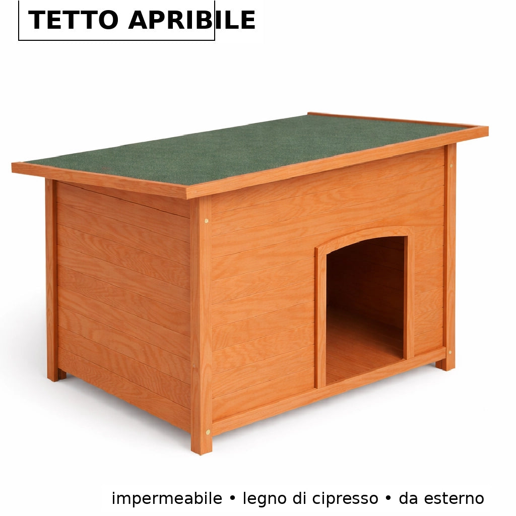 Cuccia per Cani in Legno da Esterno Tetto Apribile Impermeabile 116x79x81cm