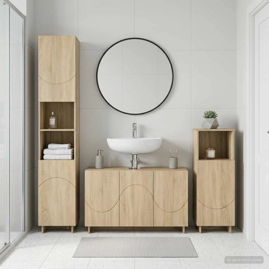 Set mobili da bagno 3 pz Rovere Sonoma Legno ingegnerizzato 3433057
