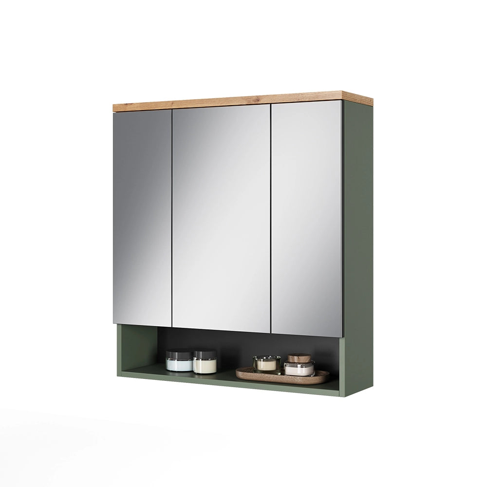 Vicco Specchio contenitore bagno Verde/Artigianale 70 x 77.5 cm con 3 ante a specchio