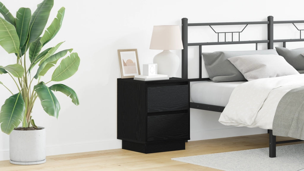 Comodino con luci LED nere 39x34.5x50 cm