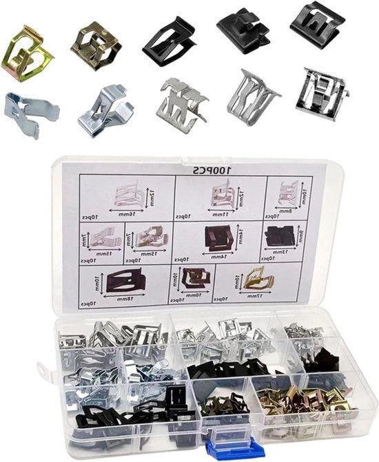 Componenti per auto - Riparazione - Pannello di finitura - Universale - Viti a molla - Set di 100 pezzi - Metallici - Componenti per auto - Per VW.