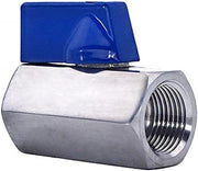 Kogelkraan in acciaio inossidabile 1/2 '', 1 pezzo, con maniglia blu, con connessione femmina x femmina, resistente a elevate temperature.