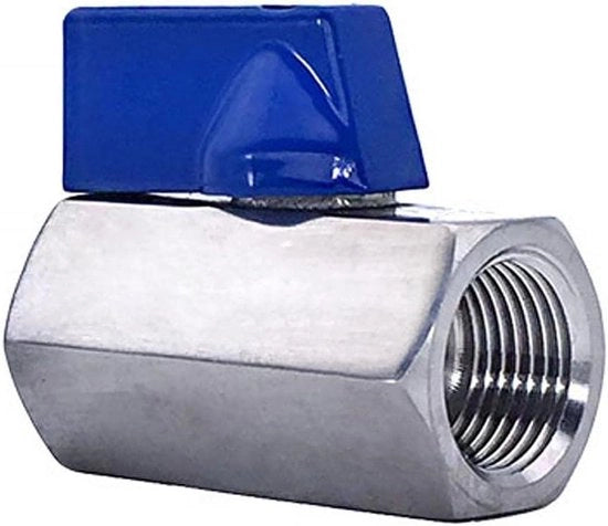 Kogelkraan in acciaio inossidabile 1/2 '', 1 pezzo, con maniglia blu, con connessione femmina x femmina, resistente a elevate temperature.