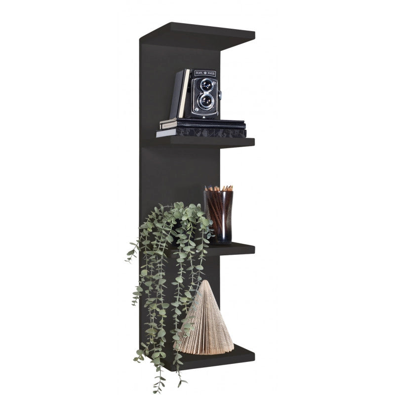 Mensola da Muro, Libreria Sospesa, Libreria da Parete, Scaffale da Parete, Nero, 25,5x93 p23,7 cm - Libreria Pettine