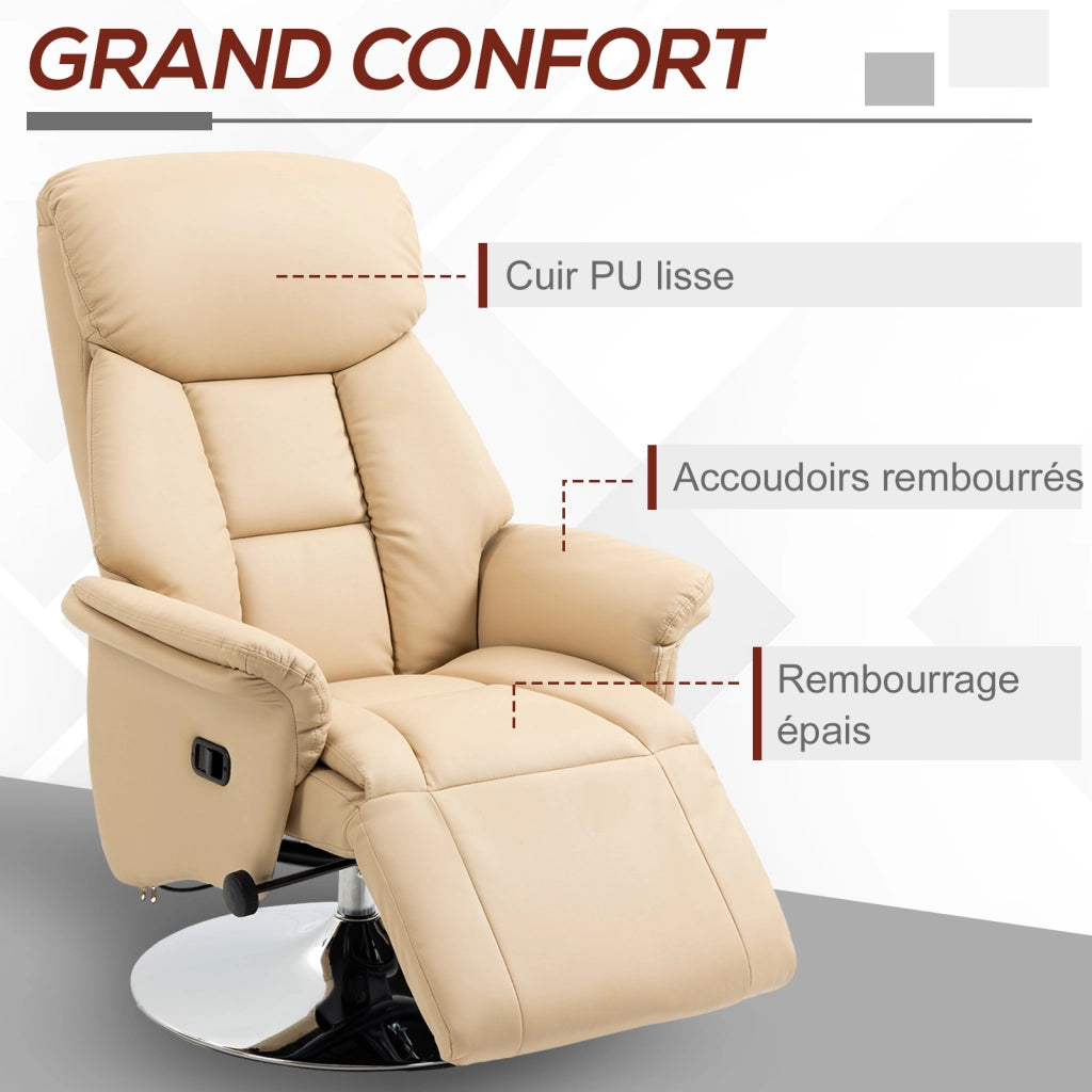 Poltrona reclinabile girevole con poggiapiedi regolabile ¨C Minimal ¨C beige, rivestimento similpelle