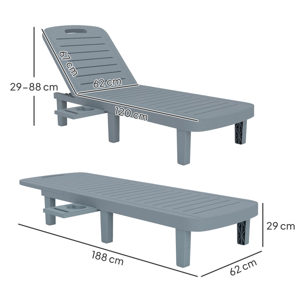 Lettino Prendisole con Schienale Regolabile e Vassoi ¨C Zephmum ¨C Grigio Scuro 62x158x88 cm