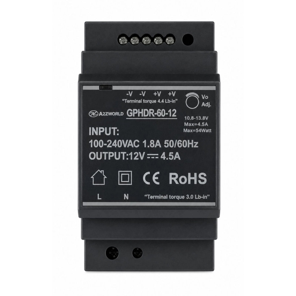 Alimentatore Trasformatore Da Guida Barra DIN 60W, 3 Moduli, Serie HDR-60, Disponibili DC 12V 24V (DC 12V)
