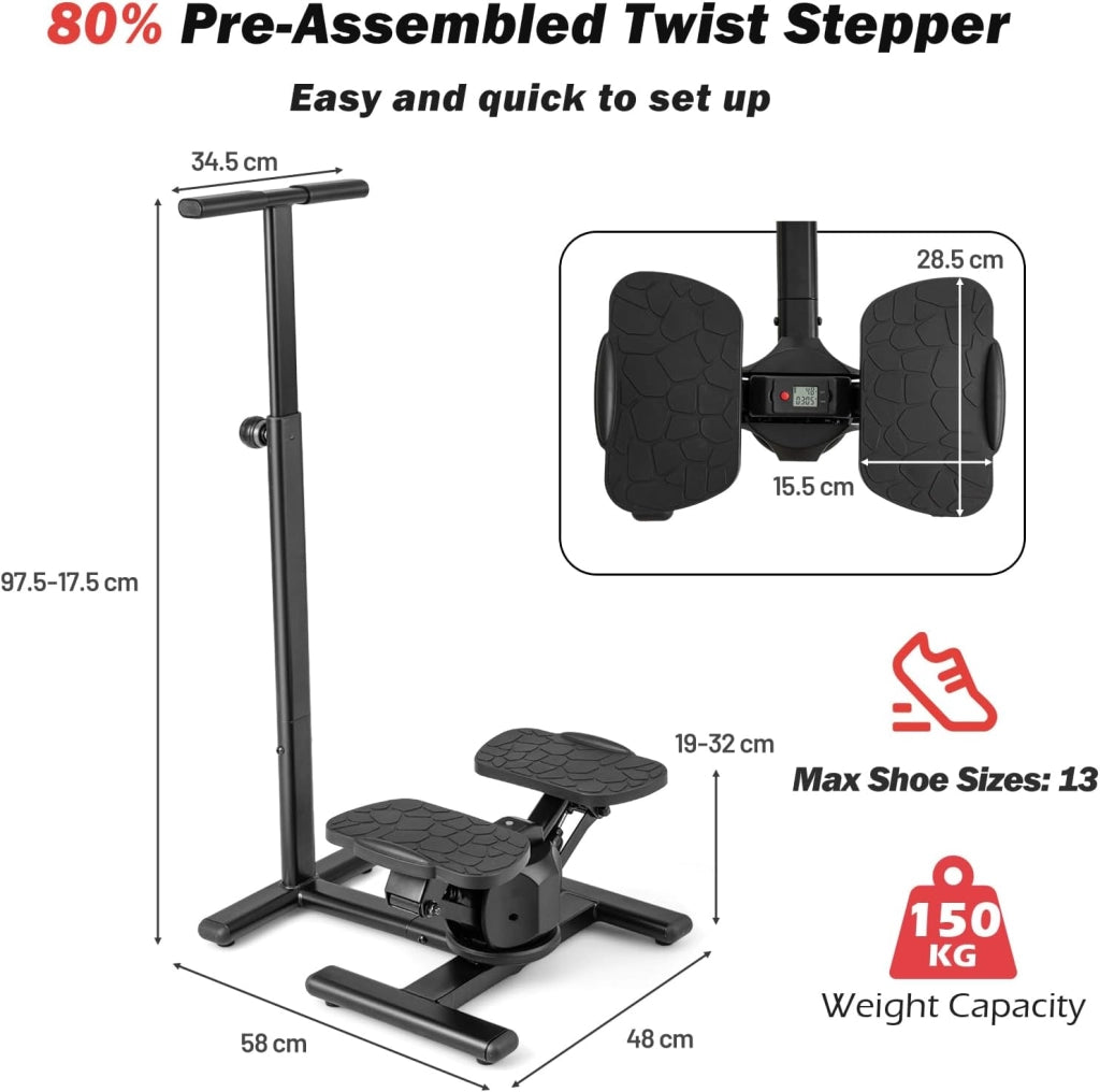 Step Fitness Casa, Stepper Idraulico con Manubrio Regolabile in Altezza, Schermo LCD, Pedali Antiscivolo, Attrezzatura Cardio per Allenamento Corpo, Esercizio