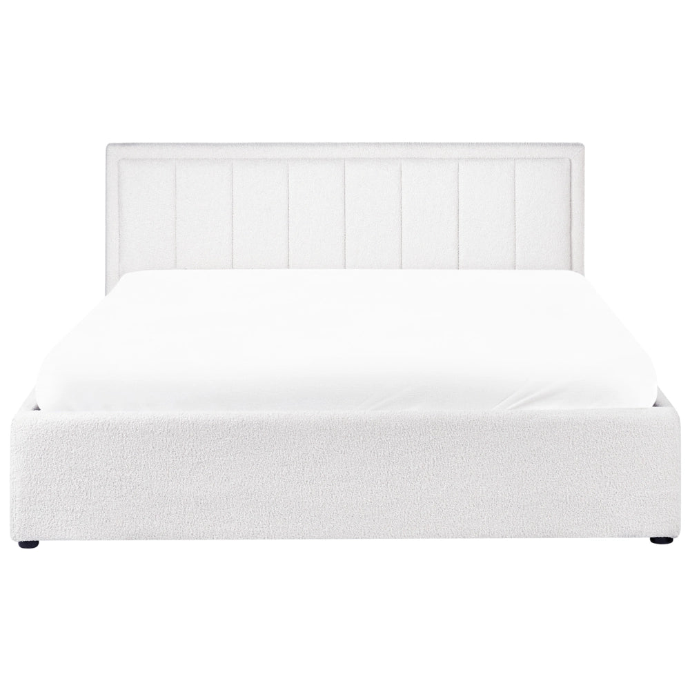 Letto Ottomano Bianco Boucle 160x200 cm Struttura imbottita con Testiera