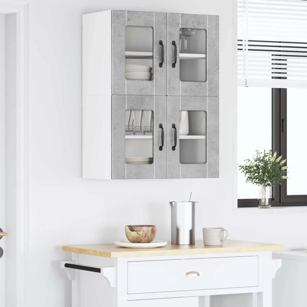 Pensile da cucina | Mobile in vetro da parete PORTO 2 pz Grigio cemento