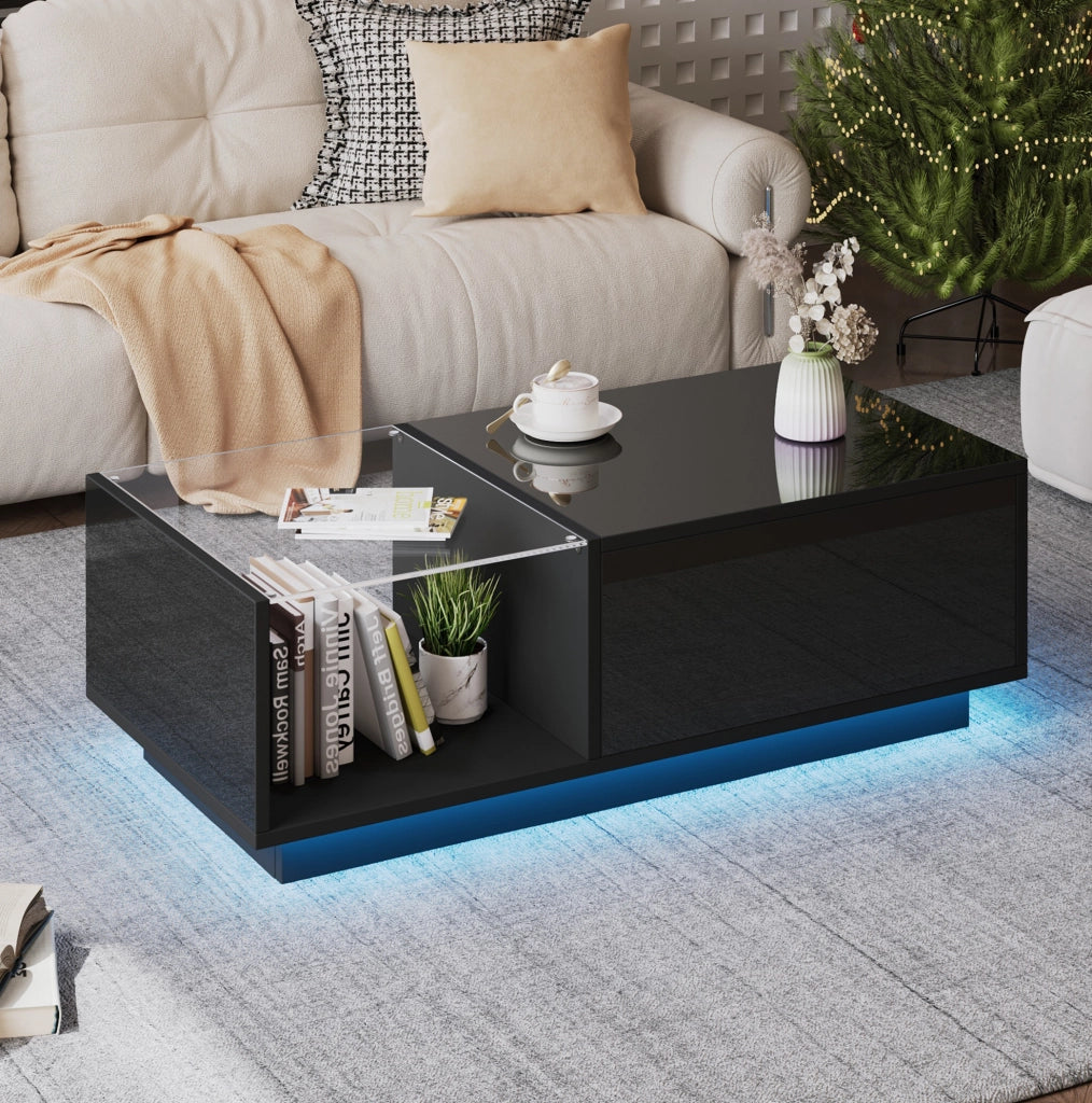 Tavolino da salotto elevabile con LED e vano nascosto
