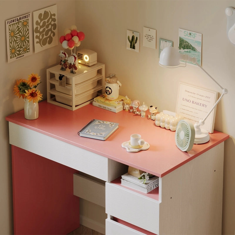 Scrivania per bambina con orsetto rosa, stile loft moderno, con ripiano e cassetto