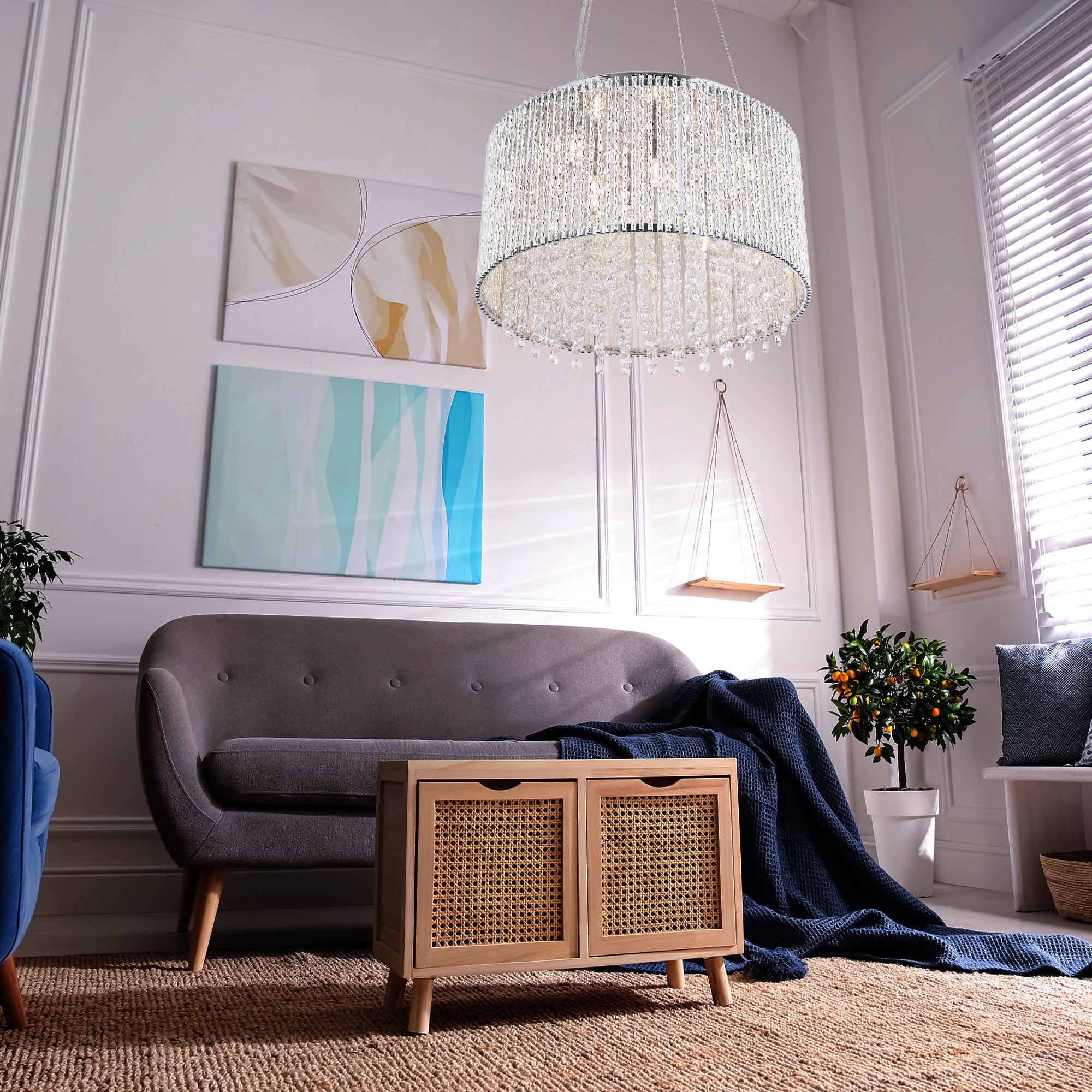 Lampadario Classico Elisa I Acciaio Cromo Vetro Trasparente 8 Luci G9