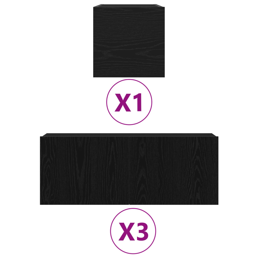 Set di Mobile TV in 4 Pezzi Rovere Nero in Legno Ingegnerizzato