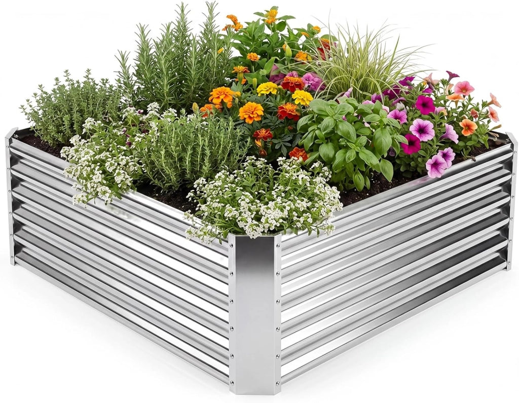 Orto Rialzato da Esterno, Letto da Giardino in Metallo Zincato per Piante, Fiori e Verdure, Fioriera senza Base Resistente, per Balcone, Terrazza e Cortile (119,5 x 61,5 x 60,5 cm)